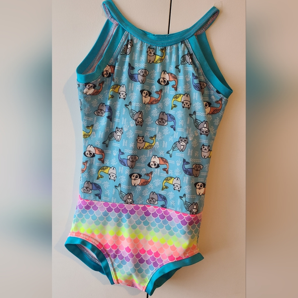 Kids Leotard with Mermaid Cats And Dogs Print Size 8 M